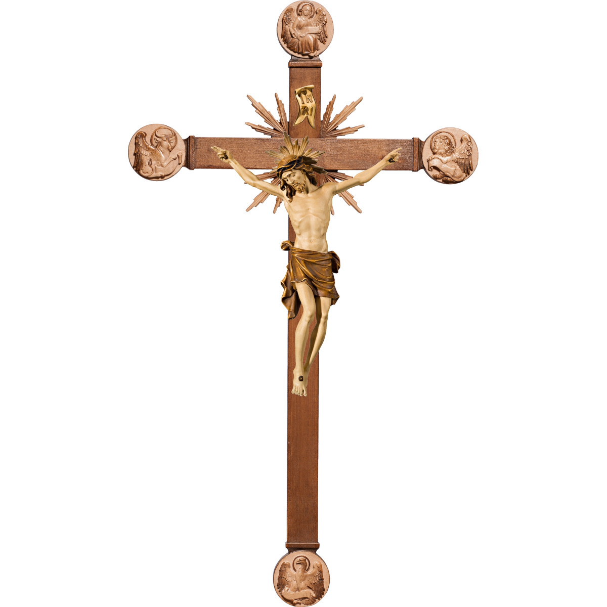 Cristo Pisa en cruz con Evangelistas y rayos